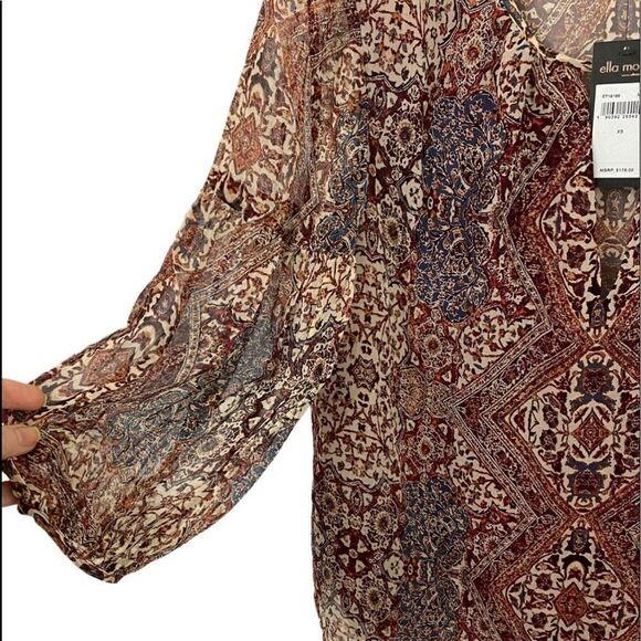 Ella Moss Long Sleeve Graphic Silk Blouse Size XS - Picture 4 of 9